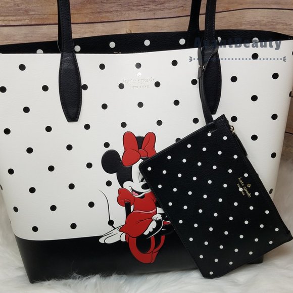 disney x kate spade new york white minnie mouse tote bag Reversible Black white - Picture 4 of 13